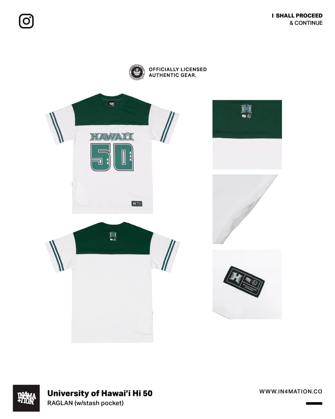 インフォメーションのインスタグラム：「University of Hawai’i x In4mation Hawai’i 50 Raglan & Foam Shaka ⁣  Dropping this Wednesday November 15th 8am Hst  www.in4mation.co」