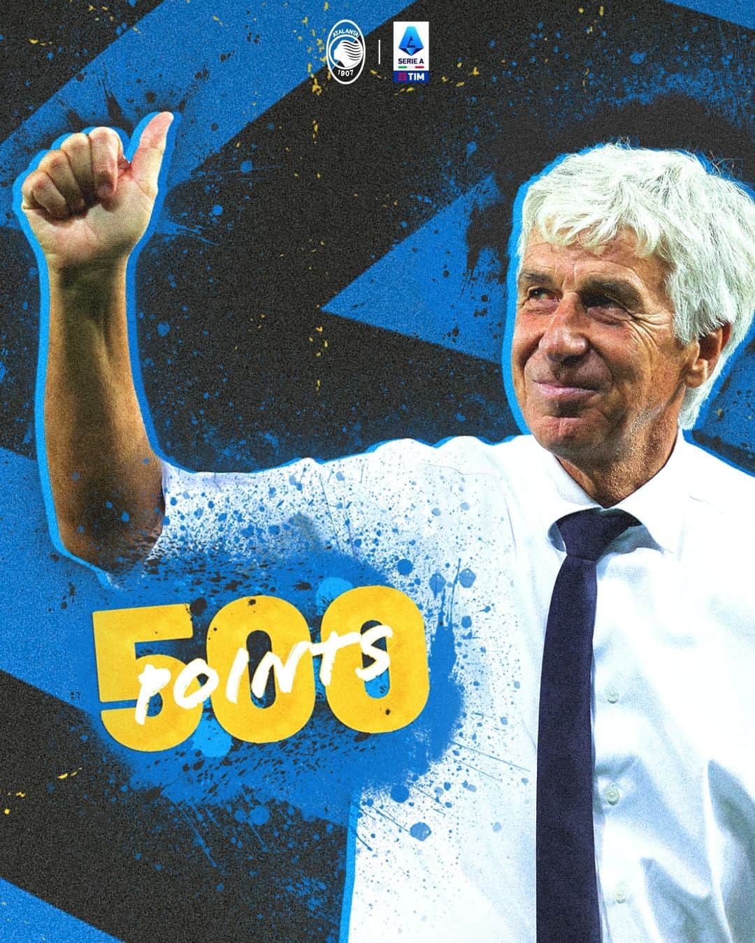 のインスタグラム：「Mister Gasperini ha raggiunto l'ennesimo, prestigioso traguardo della sua carriera atalantina: sono 5️⃣0️⃣0️⃣ i punti conquistati in @seriea sulla panchina nerazzurra in 278 partite! 🖤💙  5️⃣0️⃣0️⃣ points won in #SerieA as Atalanta coach in 278 games! 🤯 Yet another prestigious milestone for the gaffer 👏  #GoAtalantaGo ⚫️🔵」