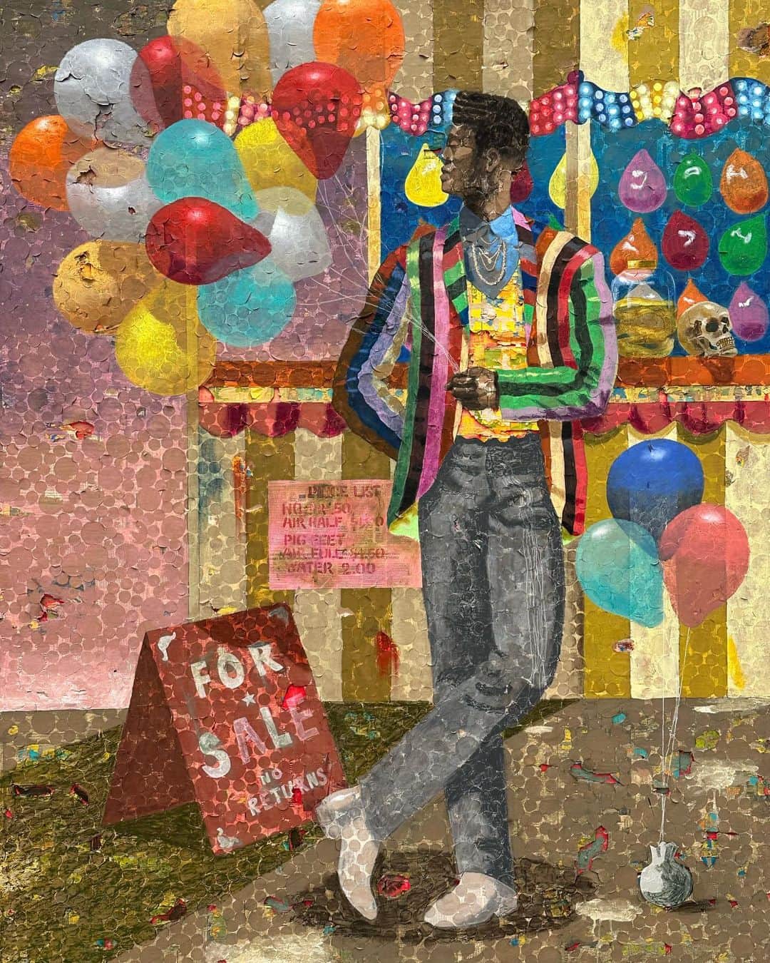 Juxtapoz Magazineのインスタグラム：「A fantastic, immersive exhibition by @fordjourstudio at @petzelgallery   Derek Fordjour isn't just making art exhibitions of painitings. The Spring 2022 cover artist has been showing us his paintings in the context of performance, of immersion, of situating the viewer into a place where the paintings are stunningly enhanced and the layers highlighted while you hear and walk through sights and sounds that get you into a place. He did this in his last solo show at David Kordansky in Los Angeles, making you experience a mythical magic show that spoke to the history of LA and the artist's practice. A new place. Layers of place, like the work on the canvases. "Layering fundamentally changed my relationship to surface texture and greatly expanded my vocabulary," Fordjour said in that cover story, and he may as well be speaking about how layering made him layer his exhibitions with new medias and collaborations to expand his vision. And SCORE is definitely that.」