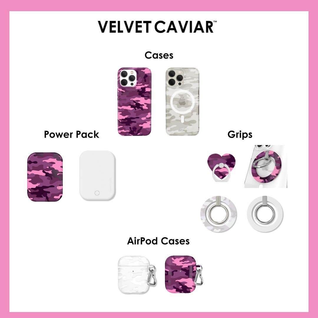 VELVETCAVIARのインスタグラム：「Launching WEDNESDAY! 🩷💜 meet the latest addition to the VC family, our new camo cases! featuring one solid, and one clear case, these are the perfect addition to your case collection!」