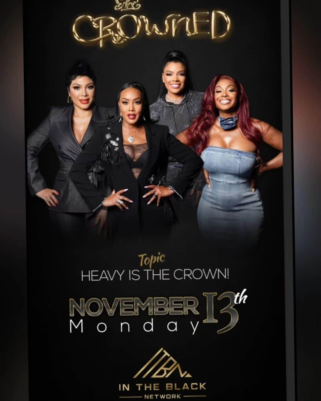 ヴィヴィカ・A・フォックスのインスタグラム：「GM Dawlings! Time for a NEW episode of @intheblacknetwork FAB & FUN talkshow "CROWNED" Check out ya QUEENS @msvfox @syleenajohnson @chanelnicolescott @kendragmedia as we have raw & real conversations! Special Guest Performance by the very HANDSOME & TALENTED @keithsings ENJOY! "CROWNED" is streaming NOW on @intheblacknetwork @Roku @samsung #Firestick & more! Viv's Rocking @cinqasept jacket @fashionnova pants @sophiawebster shoes @candyicejewelry Makeup @lbbeautybar Hair @kenyaonhair #LifeIsGood #GodIsGood #Blessed #Respect #VivicaFoxHair #TeamVivica #TeamFox #MyGrindDontStop #LegitimateCareers #BossMoves #LoveWins #Hosts #ClassicBadChick 🔥🖤💙👸🏽🤑🔥」