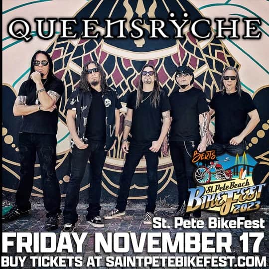 Queensrycheのインスタグラム：「Who's coming out to see us, along with @thcofficial this Friday @spbbikefest  in St. Petersburg Florida?! We start at 9pm!! There is still time to grab your tickets here: https://shop.occroadhouse.com/collections/bikefest-tickets-1/products/st-pete-bikefest-queensryche-w-special-guest-texas-hippie-coalition-11-17  (click the link in our Bio for all tickets and info) #queensryche #stpetebikefest #florida #texashippiecoalition  #getyourticketsnow #seeyouthere #therÿche #sunshinestate」