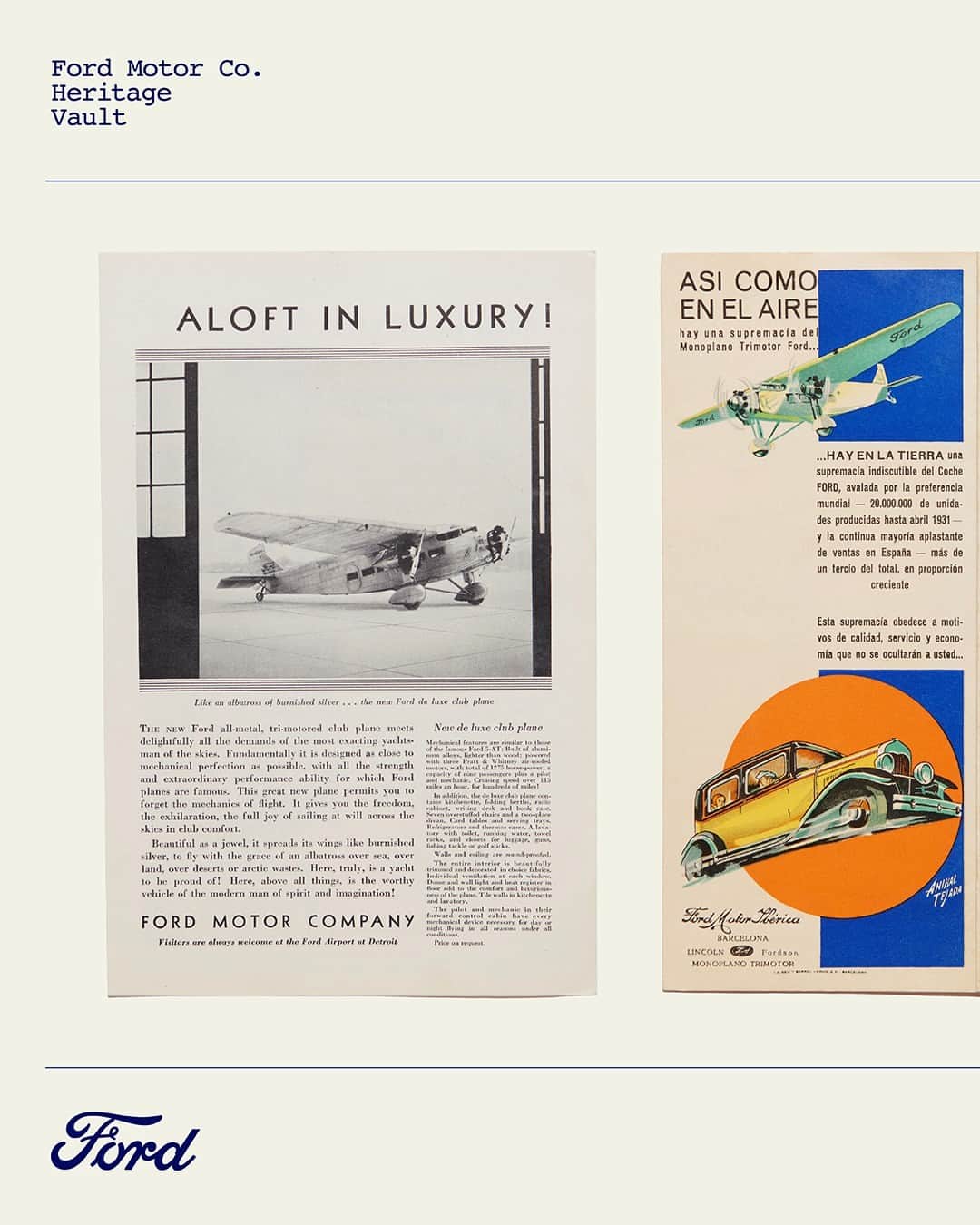 Fordさんのインスタグラム写真 - (FordInstagram)「"Almost 100 years ago Ford vehicles weren’t just on the roads, they were also in the sky. In the late-1920s, the Ford Tri-Motor was standard. Nicknamed the ‘Tin Goose,’ nearly 200 Ford airplanes were built.   “Ford helped to awaken public interest in commercial airplanes and prove that aviation was much safer than expected by flying thousands of miles in the Ford Reliability Tours from 1926 to 1931. Along the way, the Tri-Motor established many firsts in aviation, including the first enclosed pilot’s cabin, wheel brakes, heaters, donut tires and full cantilever wings.” — Ciera Casteel, Collections Archivist  Use the link in bio to see more of the Ford Heritage Vault.  Disclaimer: Archival footage shown. Claims based on historical data.」11月14日 3時01分 - ford