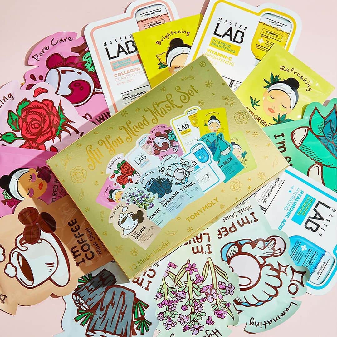 TONYMOLY USA Officialのインスタグラム：「The perfect gift for everyone on your list with all the masks you need in one box! A mixture of 13 of our best-selling masks to treat a variety of skin concerns. Suitable for all skin types! Available now @macys 🎉✨💕 #xoxoTM #TONYMOLYnMe #macysbeauty」