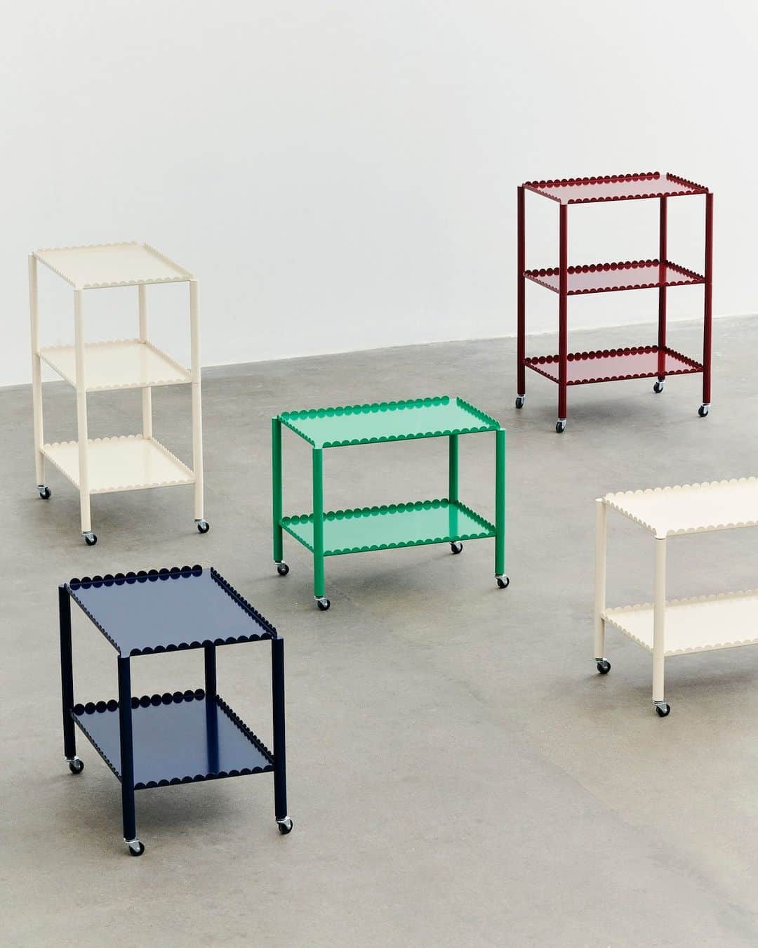 Design Milkのインスタグラム：「The dynamic Belgian design duo @mullervanseveren has been making big waves in 2023 and there's no sign of them stopping!   They were recently named Designers of the Year by @maisonetobjet for their decade of innovation in interior design. Known for their playful approach, they're unveiling the stunning Arcs Trolley + Arcs Mirror for @haydesign. ✨ \\\ Check them out at the link in bio! 🔗」