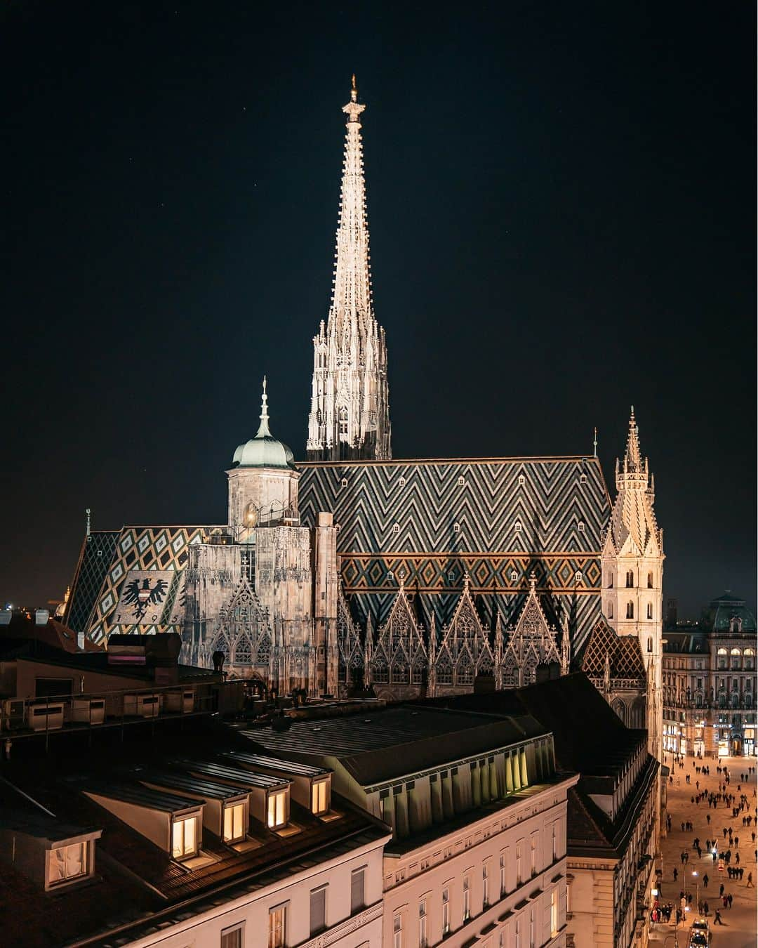 Wien | Viennaのインスタグラム：「🌙🌟 Good night, #Vienna!   #stephansdom #ststephenscathedral #wien #nightsky #nightphotograpy #church #cityscape #churcharchitecture #europetravel #europe_vacations #beautifuldestiations #winterinvienna #austria」