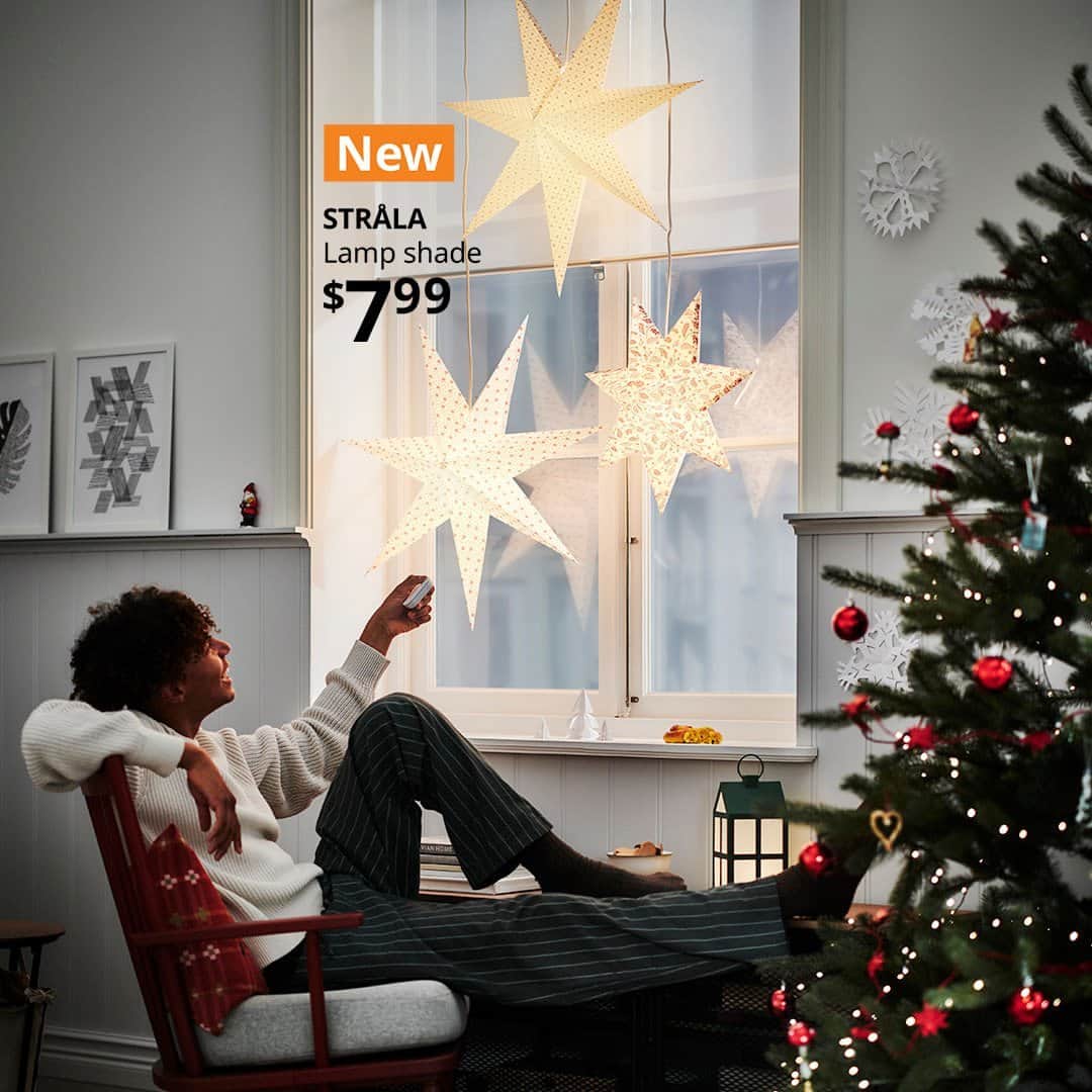 IKEA USAのインスタグラム：「Shine bright for the season of lights! Cozy up your space for a magical, hassle-free holiday with the beautiful STRÅLA holiday light collection. Shop LED string lights, pendant lamps, star-shaped lampshades and more at link in bio.」