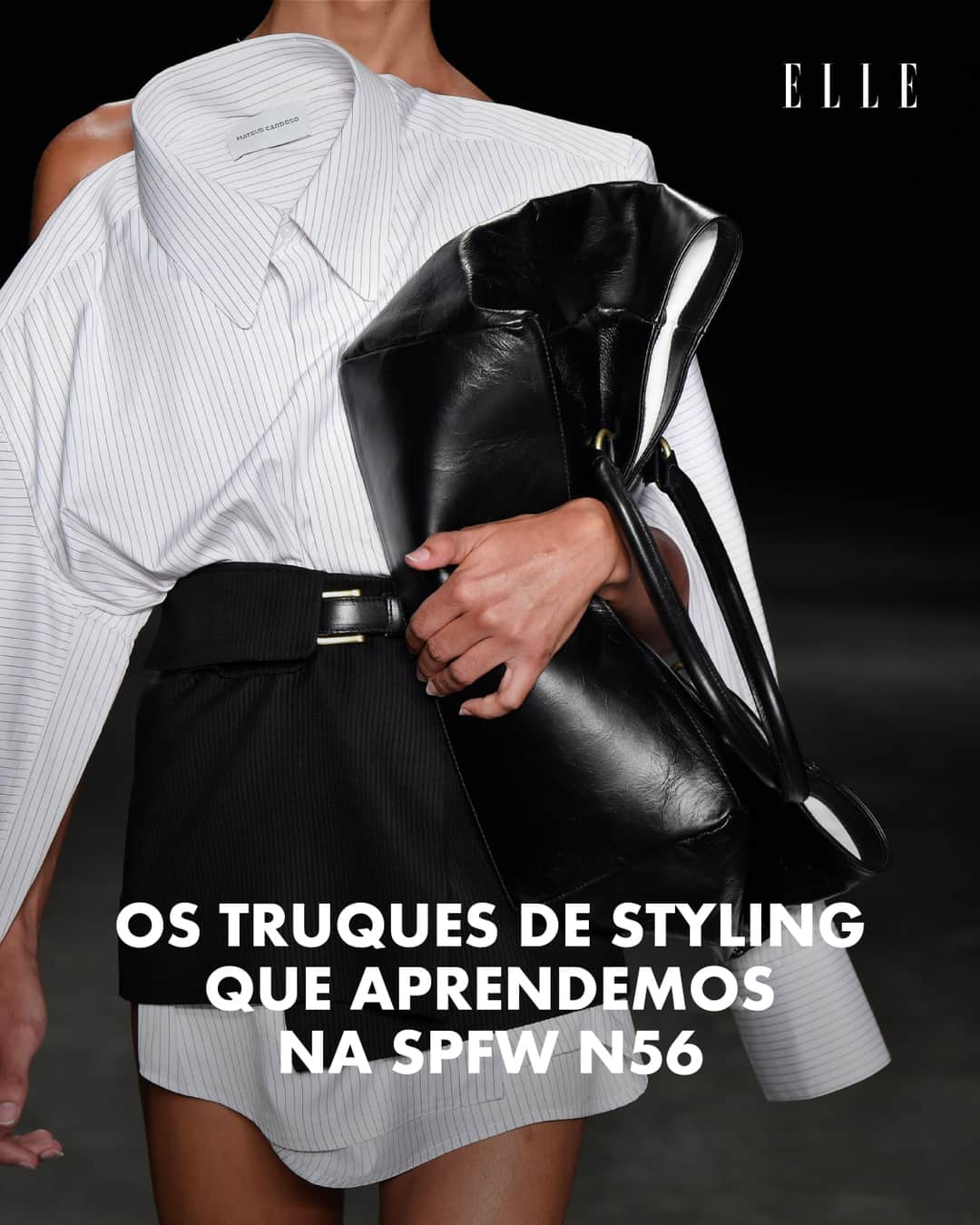 ELLE Brasilのインスタグラム：「É óbvio, mas sempre bom repetir: você não precisa de um novo guarda-roupa a cada estação. Muitas vezes, as peças capazes de atualizar o seu visual já estão dentro do seu armário. Para usá-las de novas maneiras, basta um olhar inteligente: é aí que os truques de styling entram em cena. Na galeria, você confere os nossos favoritos observados nas passarelas da SPFW N56.  Qual dica você quer testar já? (fotos: @agfotosite)」