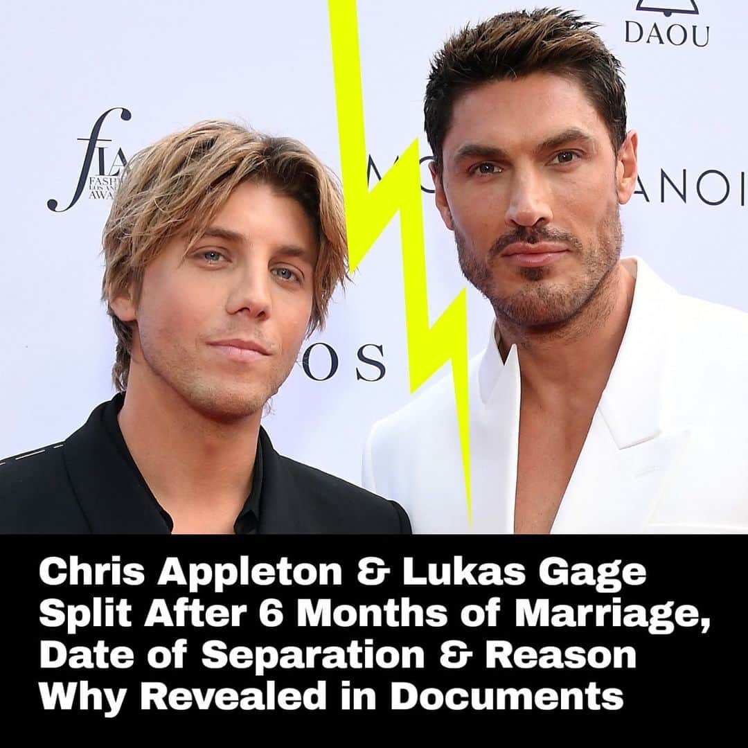 Just Jaredさんのインスタグラム写真 - (Just JaredInstagram)「Chris Appleton & Lukas Gage are divorcing after 6 months of marriage and the documents reveal their date of separation, the reason given for their split, and more. Tap this photo at the LINK IN BIO for all of the details.  #ChrisAppleton #LukasGage Photo: Getty」11月14日 5時09分 - justjared