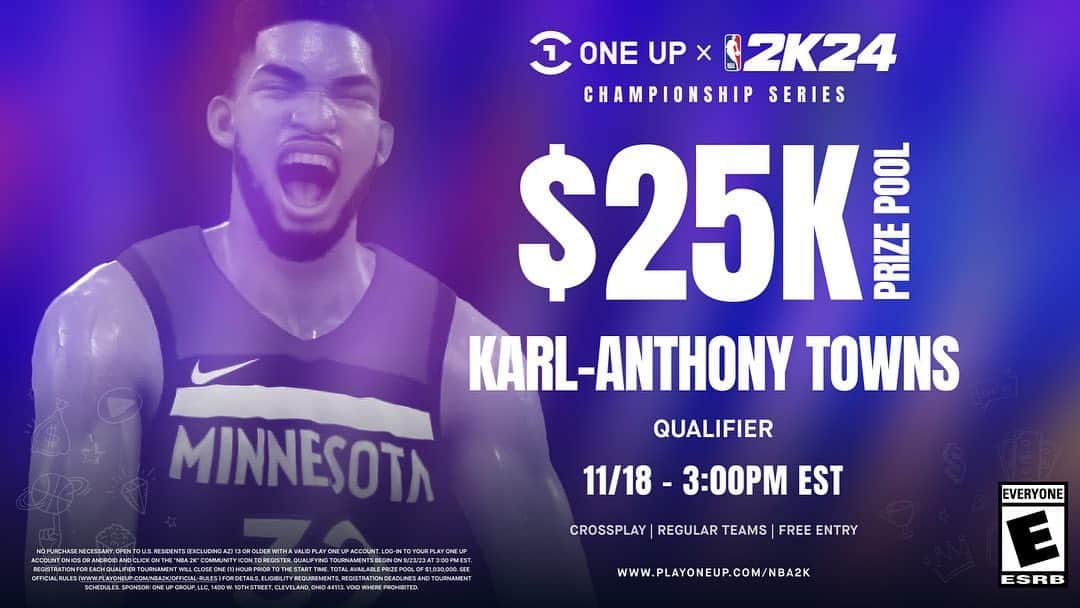 カール＝アンソニー・タウンズさんのインスタグラム写真 - (カール＝アンソニー・タウンズInstagram)「Registration is now open for the @karltowns qualifier for the $1M One Up x NBA 2K24 Championship Series! Check out the full episode where he creates his first ever NBA 2K tournament using the Play One Up app and faces off against against his team-mate, Mike Conley in the new NBA 2K24. Learn more at www.playoneup.com/NBA2K 🎮🏆🎥   @karltowns @NBA2k  @ronnie2k」11月14日 5時46分 - karltowns