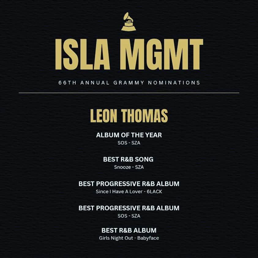 レオン・トーマス3世のインスタグラム：「Now that I’ve had time to proces!... I am beyond grateful for every opportunity that has come my way 🙏🏾 Proud of everyone that was a part of the process 🏆  #Grammy #Award #Motown #EZMNY #ISLA」