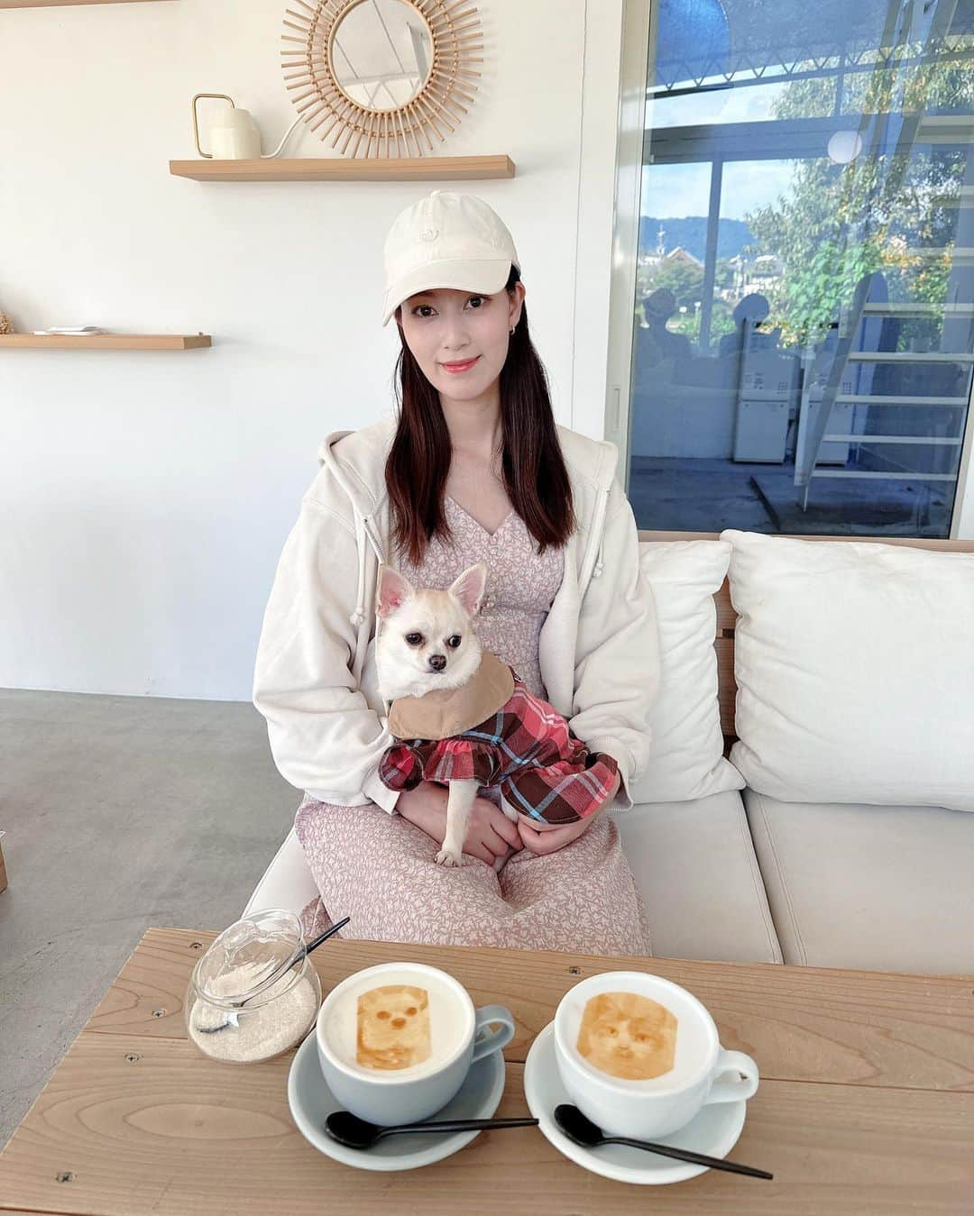 松原伊予菜のインスタグラム：「'  好きな写真でラテアートができるcafe☕🚪️´- ちゃみと実家にいるみるの写真で ラテアートを作ってもらいましたぁ〜☺️🫶🏻🤍 可愛いくてなかなか飲めなかった😂‼︎  京都の出町柳駅から近くのcafe planet🪐 店内わんこ🐶okです🪧  #kyoto#京都#出町柳カフェ#出町柳#cafeplanet#わんこokカフェ#京都カフェ#cafe#カフェ#河原町カフェ#わんこok#犬とおでかけ#チワワ#ちわわ#ロンチー#ラテアート#京都旅行#京都観光#京都ランチ#京都グルメ#京都カフェ巡り」