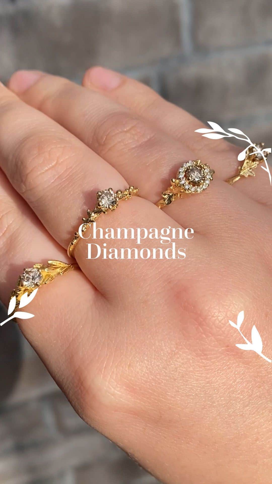 アレックスモンローのインスタグラム：「Champagne Diamonds 💎✨   We are delighted to share these beautiful limited edition champagne diamond rings 💛   Do you want discover in store or online? Click the link the bio to uncover all 💫   #AlexMonroeJewellery #ResponsiblySourced #AutumnJewellery #FairminedGold #InspiredbyNature #NatureDesign #HandmadeinEngland #UKJewellery #NewCollection #ChampagneDiamonds #Diamonds #LimitedEdition」