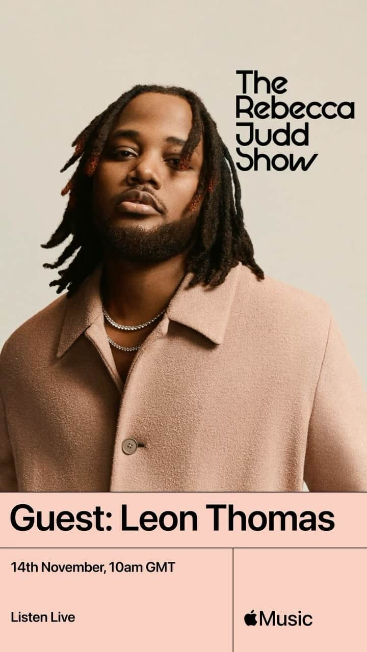 レオン・トーマス3世のインスタグラム：「Catch me on air with @Rebecca_Judd on her @AppleMusic show !! I’ll be chatting about my debut album, my production work and the success of working on ’Snooze’ with @sza! Tap in Tuesday morning from 10am GMT:  apple.co/rebecca 🫶🏾」