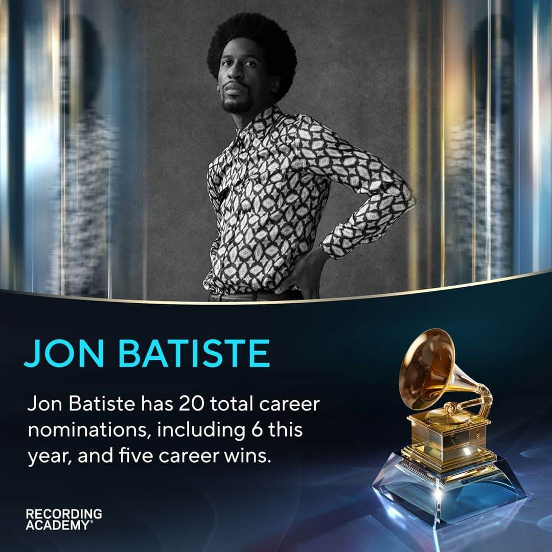 The GRAMMYsのインスタグラム：「The #GRAMMYs are calling your name, #JonBatiste!  At the 66th GRAMMYs Jon Batiste is nominated for 6 awards, including:  🎵 Record Of The Year: “Worship”  🎵 Album Of The Year: World Music Radio  🎵 Song Of The Year: “Butterfly”  📲 View the full nominee list at the link in our bio and tune into the 66th #GRAMMYs LIVE on Feb. 4th on @CBStv.」