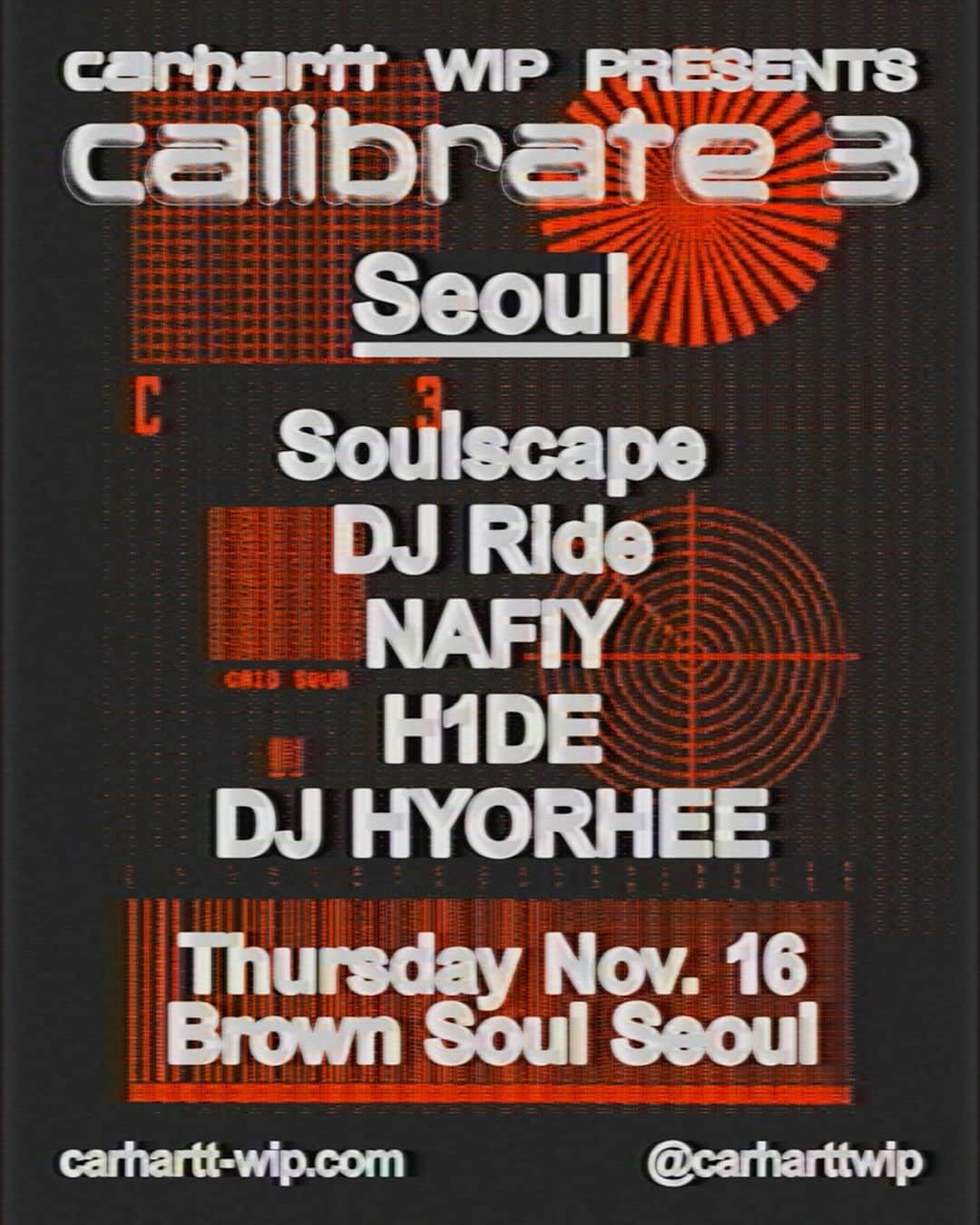 ハン・ヒョンミンのインスタグラム：「Calibrate Vol. 3 – Seoul 상하이를 시작으로 서울, 타이페이 그리고 시드니로 이어지는 Calibrate Vol. 3 행사가 찾아옵니다. 오프라인 형태로는 처음 선보이는 이번 Calibrate 행사는 다가오는 11월 16일 목요일 밤 10시, 브라운 소울 서울(@brownsoulseoul )에서 진행됩니다. ⠀ 감각적인 바이닐 셋 플레이를 대표하는 턴테이블리스트 @slscp 그리고@dj.ride ,@hhm0519 ,@h1de.h1 ,@jeonghyorhee 의 유니크한 DJ 라이브 셋도 선보일 예정입니다. ⠀ *본 행사는 무료입장으로 진행됩니다. ⠀ #brownsoulseoul #CarharttWIP #칼하트WIP #칼하트윕 #CALIBRATE #CarharttWIPmusic」