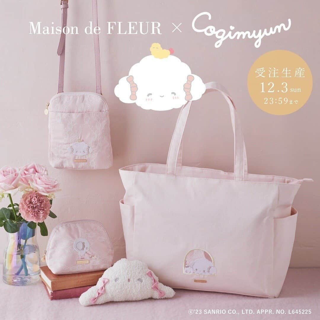 maisondefleur_pressのインスタグラム：「【Special Collaboration】  ＼受注生産／ Maison de FLEUR  × Cogimyun  公式通販ストライプクラブ、ZOZOTOWNで 明日11/15(wed)20:00～受注受付開始！  Maison de FLEUR 10周年をお祝いして、 ブランドのアイコンであるリボンをつけた 「こぎみゅん」の特別なコラボアイテムが登場♪  淡いピンクカラーで大人可愛く仕上げた トートバッグやミニショルダー、ポーチなど全4型🎀  愛らしい「こぎみょん」や「エビちゃん」の姿にも注目です◎  粉になっている「こぎみゅん」の姿を表現した ふわふわのパスケースもラインナップ✨  ------------------------------  ○受注期間 11/15(wed)20:00～12/3(sun)23:59  ○お届け予定 2024年3月上旬-中旬頃  ※サンプルにて撮影を行っております。 実際にお届けする商品と仕様やサイズが 若干異なる場合がございます。  ━━━━━━━━━━━━━━━ ☑Cogimyun クリアポケットトートバッグ  ￥7,900 tax in  ☑Cogimyun ミニショルダーバッグ ￥7,000 tax in  ☑Cogimyun ラウンドポーチ ￥4,500 tax in  ☑Cogimyun パスケース ￥5,500 tax in . . #maisondefleur #メゾンドフルール #sanrio #サンリオ #コラボレーション #コラボアイテム #サンリオコラボ #コラボレーションアイテム  #limited #こぎみゅん #小麦粉 #cogimyun #こぎみょん #エビちゃん #トートバッグ #ショルダーバッグ  #クリアバッグ #レース #トート #ポーチ#パスケース  #ribbon #リボン #pink #大容量 #kawaii #可愛い  #ガーリー #ピンク #ピンク好き」