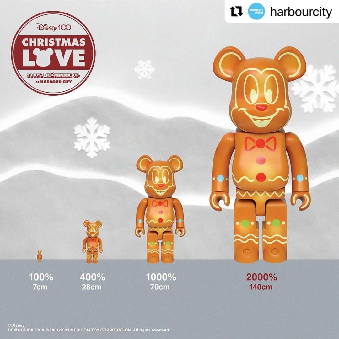 MEDICOM TOYのインスタグラム：「#Repost @harbourcity with @use.repost ・・・ Today is the much-awaited public sale day for the extraordinary 2000% Disney-themed Figurines. Head over to the official Harbour City website to place your order!  Curious about the sheer impressiveness of these 2000% figurines?  To give you a better idea, we've prepared a special comparison picture that showcasing the different sizes: 100%, 400%, 1000%, and the mighty 2000% figurines side by side. Standing at an astonishing height of approximately 140cm, they are roughly equivalent to the shoulder heigh of an adult!  Mark your calendar as the Christmas display will be open to the public on 24 November!」