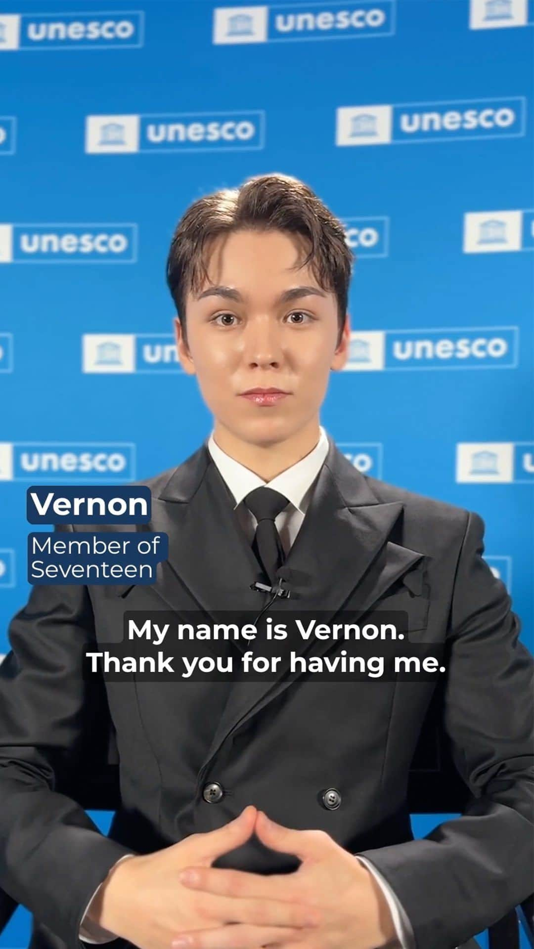 SEVENTEENのインスタグラム：「Listen to Vernon(@vernonline), member of SEVENTEEN, as he joins UNESCO Headquarters for the 13th Edition of the Youth Forum! 👇  His powerful message on youth solidarity truly inspires us to unite and collaborate for a common purpose!  #SEVENTEEN #UNESCO #SharingHumanity」