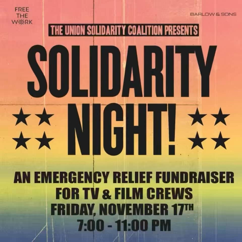 ベン・スティラーのインスタグラム：「JOIN US FOR A NIGHT OF SOLIDARITY   Friday 11/17  DANCING DRINKS FOOD TRUCKS LIVE PERFORMANCE BY @RAMY YOUSSEF & @ILANA GLAZER AND SPECIAL GUESTS HOSTED BY ME @BENSTILLER & @JEREMYOHARRIS MUSIC BY DJ @DEDELOVELACE   Entry, food & drinks FREE for IATSE & TEAMSTERS!  Let’s help our crews as we all celebrate getting back to work. An Emergency Relief Fundraiser for Film & TV Crews benefiting MPTF RSVP for the address and tickets at tuscfundraisernyc.rsvpify.com #UnionStrong #WGAstrike @tusctogether」