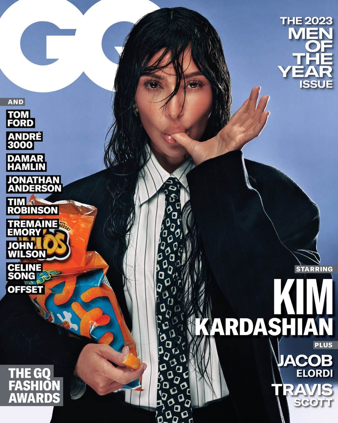 GQのインスタグラム：「Presenting the next #GQMOTY cover star: Kim Kardashian.  As @kimkardashian prepared to launch her latest mega-enterprise, @skims Mens, she spent a lot of time revisiting the memory of her father, the late Robert Kardashian. For GQ’s Men of the Year issue, Kim joined her mother and sisters to talk about his great style, his last days, and how, 20 years after his death, he continues to shape her life and work.  Read the cover story and see all the photos by @jack_bridgland_studio at the link in bio. #GQMOTY  Written by Sean Manning Photographer @jack_bridgland_studio Styled by @stella_greenspan Produced by Patrick Mapel @campproductions  Hair by @chrisappleton1 at The Wall Group Skin by @makeupbyariel / PRTNRS Set Design by @itsmyjello / Jones MGMT」