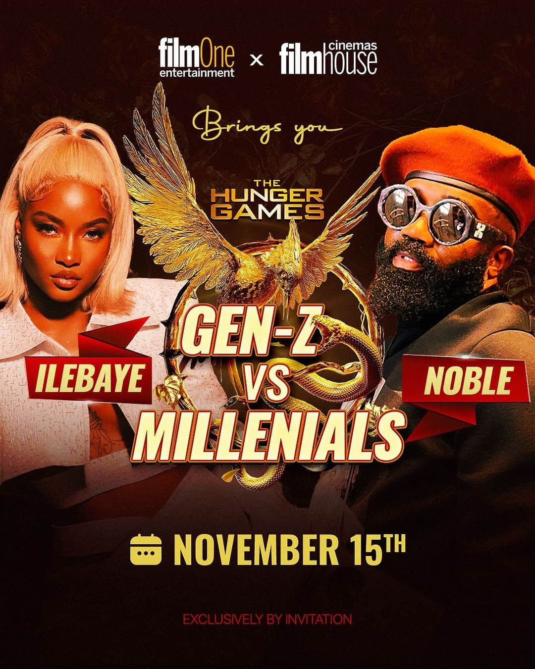 ノーブル・イグウェさんのインスタグラム写真 - (ノーブル・イグウェInstagram)「Get ready for the ultimate Hunger Games showdown TOMORROW! As Gen Z takes on Millennials in a Battle Royale at The Hunger Games Night live at @filmhousecinemas.   Meet our Gen Z Baddie and Millennial top shot @ilebayeee & @noble_igwe - who's your money on?  Brace yourself for an evening of epic battles, wild challenges, and non-stop FUN!  Join us for the most exciting clash of generations and watch champions emerge from each district.  Don't forget to catch #TheHungerGames: The Ballad of Songbirds & Snakes hitting cinemas nationwide on November 17th.   This movie is distributed by @filmoneng  #DistrictGenZ #DistrictMillennials #HungerGames #HungerGamesNight #FilmhouseCinemas #EpicGenerationalBattles」11月14日 23時01分 - noble_igwe