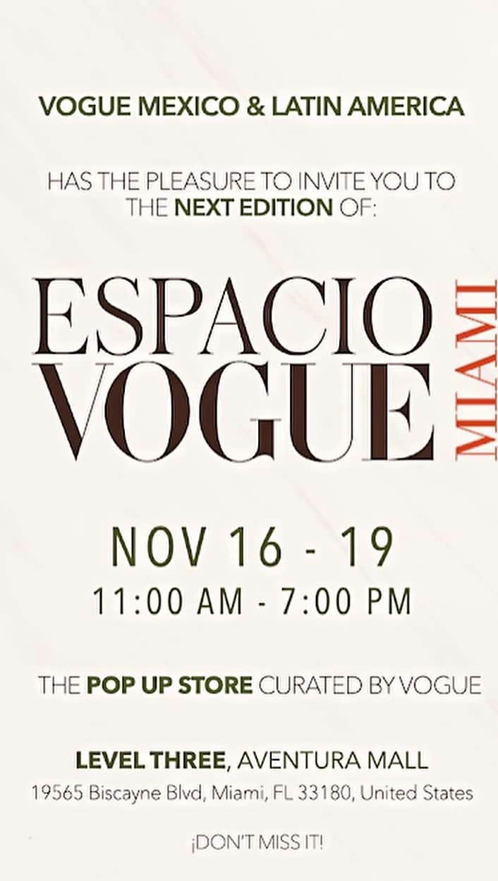 Rodner Figueroaのインスタグラム：「Ven a conocerme en el pop up de @voguemexico en Aventura Mall. Espacio Vogue estará abierto al público desde el Jueves 16 de el Domingo 19 de Noviembre, de 11 AM a 7PM ☺️❤️ Mi marca @rodnerfigueroastyle formará parte de un selecto grupo de diseñadores latinoamericanos que tendrán sus productos a la venta en el tercer nivel del #aventuramall 😎 Te espero!!! #espaciovogue #voguemexico #rodnerfigueroastyle #rodnerfigueroa」