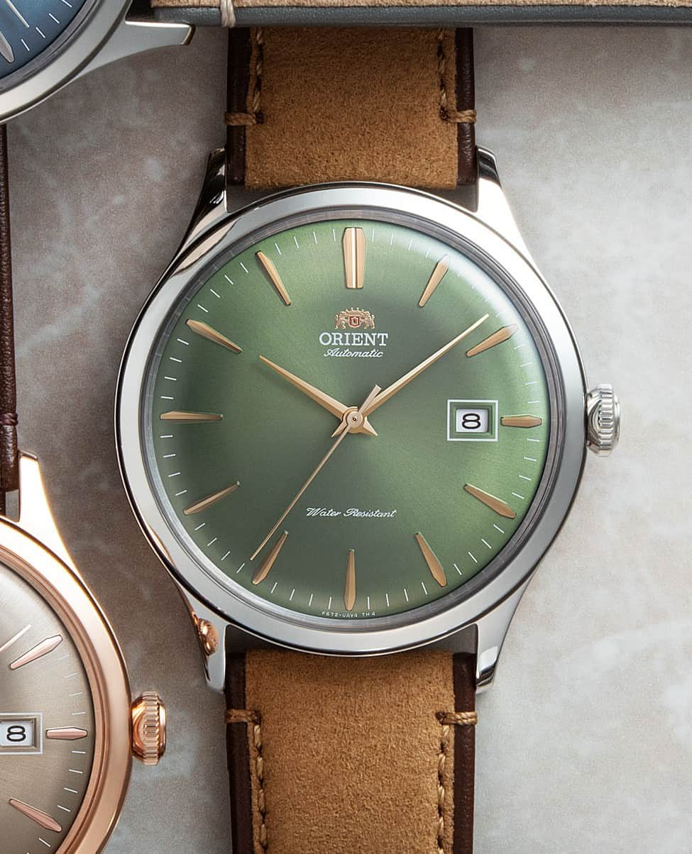 Orient Watchのインスタグラム：「With it's beveled dial the Bambino Version 4 in Pastel green shows that there's levels to this watch stuff.⁠ ⁠ Model RA-AC0P01E10B」