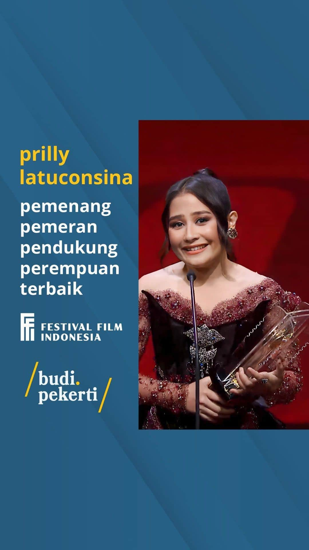 Prilly Latuconsinaのインスタグラム：「@prillylatuconsina96 - Pemenang Piala Citra untuk Pemeran Pendukung Perempuan Terbaik  Terima kasih atas dukungan dan apresiasi yang diberikan oleh banyak pihak untuk Budi Pekerti!   Nonton Budi Pekerti di bioskop sekarang! #SedangTayangdiBioskop  #BudiPekerti #FestivalFilmIndonesia2023 #PialaCitra2023 #FFI2023」