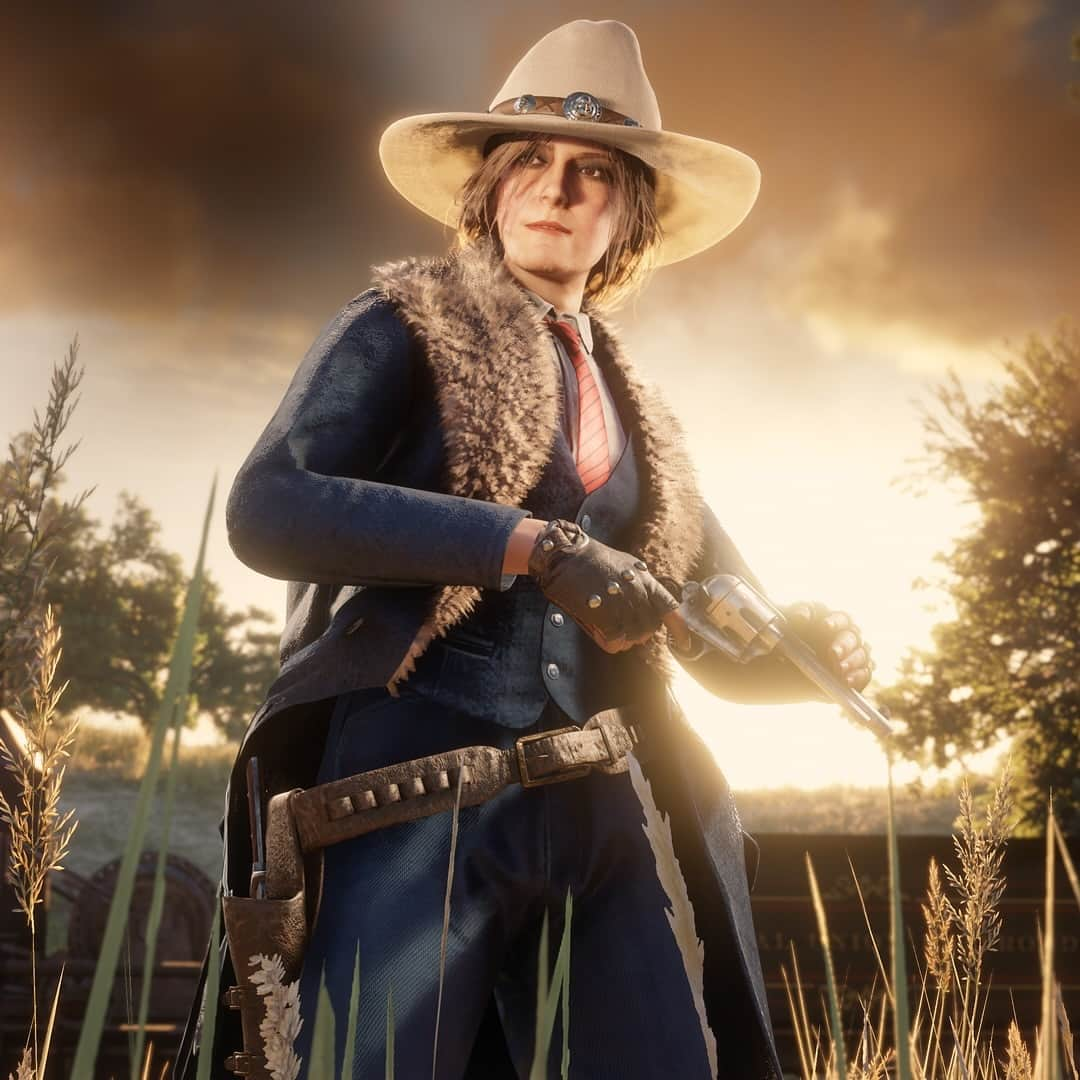 ロックスター・ゲームズのインスタグラム：「This month’s Red Dead Online community-inspired outfit is a modern take on a western classic crafted by YouTuber Witch’s Luck.   Get details on all this month’s Red Dead Online activity and links to claim these free at the Rockstar Newswire via the link in our bio.」