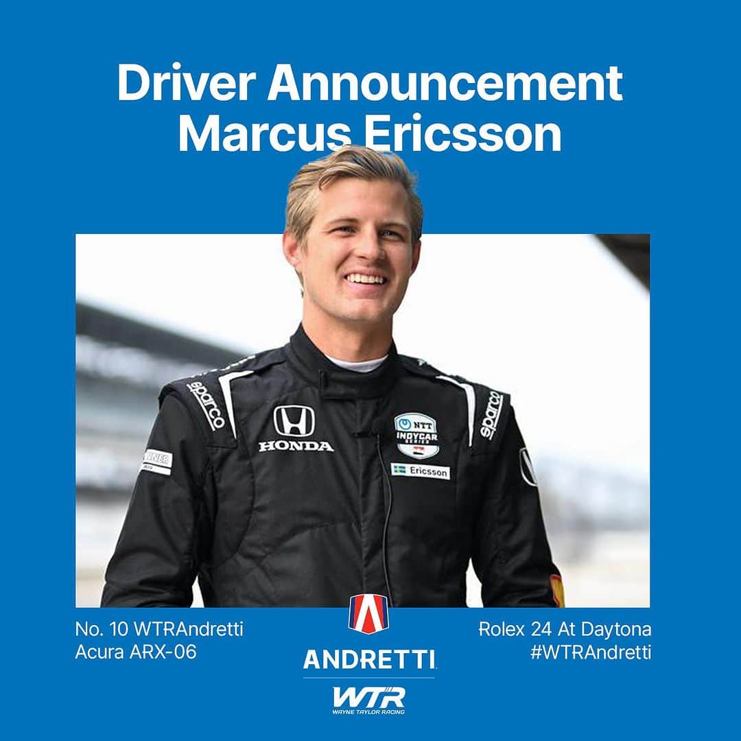 マーカス・エリクソンのインスタグラム：「[DRIVER NEWS] We're excited to announce Marcus Ericsson as the fourth driver to join the No. 10 WTRAndretti Acura ARX-06 GTP lineup for the #Rolex24 in January!   🗞️ Read more at the link in our bio.   #WTRAndretti // #AcuraMotorsports」
