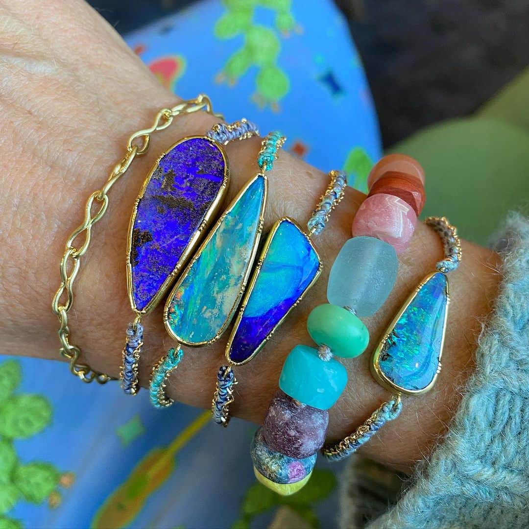 のインスタグラム：「Happiness is a colorful, textural gemstone, gold filled wrist.💎🌈💕💫」