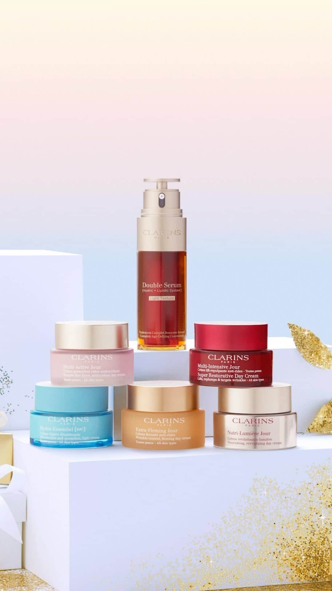 ClarinsUKのインスタグラム：「Protect your skin from morning to night with Clarins 🤩   Our day and night creams made specifically for your skin will give you the healthy, radiant complexion you’ve always wanted! ❤️  Comment below which range you use 👇  #Clarins #Skincare #SkincareRoutine #Christmas」