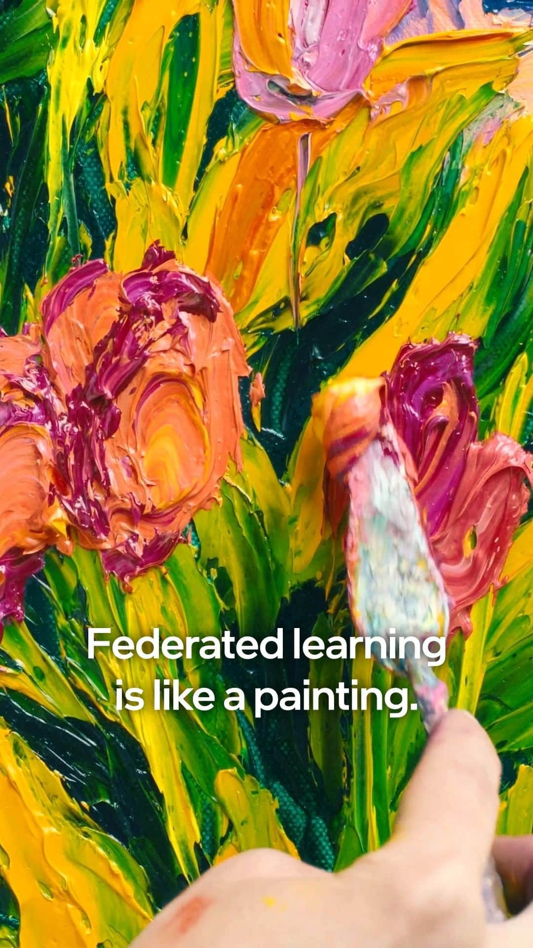 インテルのインスタグラム：「Did you know #FederatedLearning can be soothing?  Like an artist calmly creating a painting with individual brushstrokes, federated learning uses unique sources of data to build a model and create a complete work of art.」