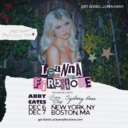 ローレン・グレイのインスタグラム：「so excited to announce that i will be joining @leannafirestone on tour in nyc and boston!! i can’t wait to see u!! get ur tickets in my bio 🫶🏼」