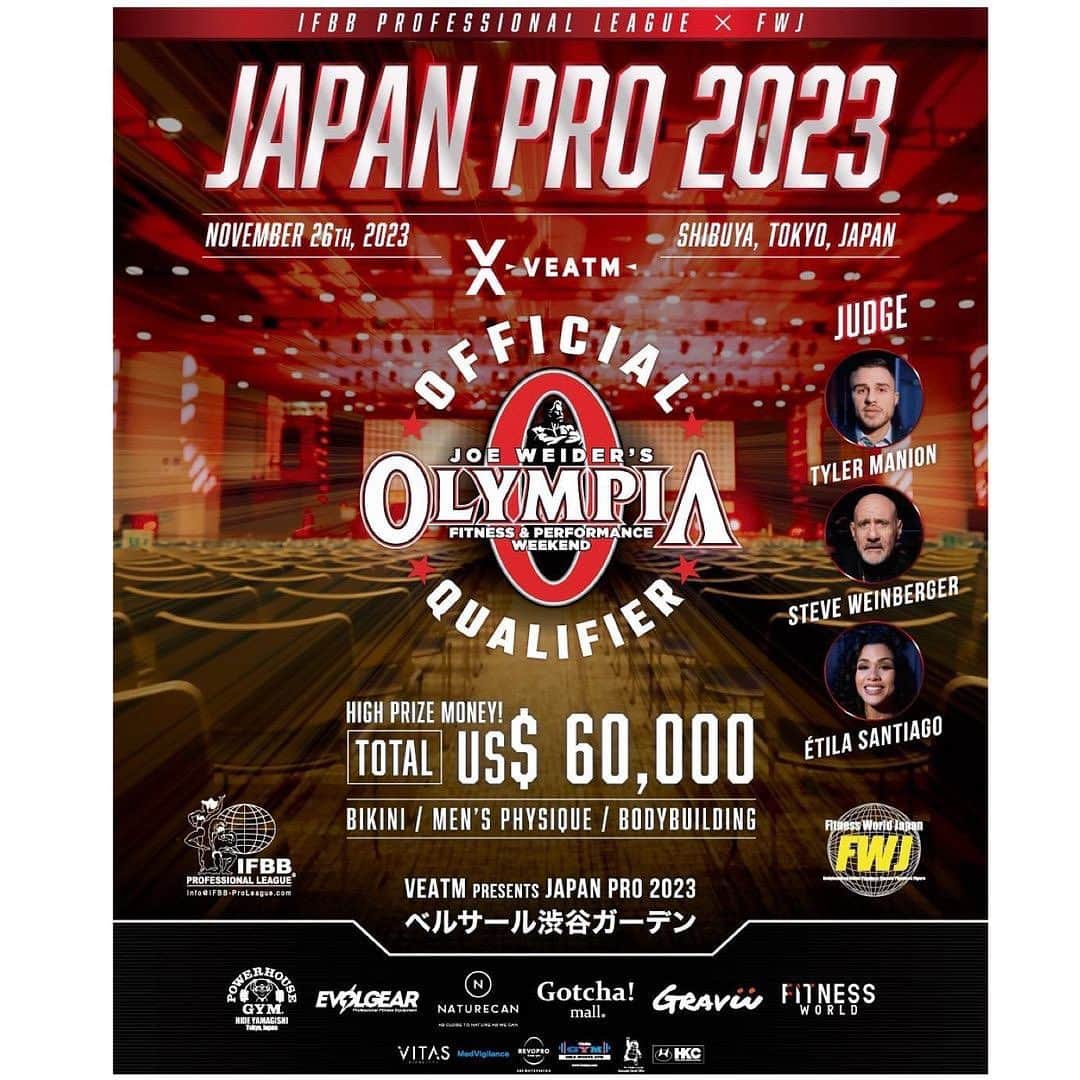 Hidetada Yamagishiさんのインスタグラム写真 - (Hidetada YamagishiInstagram)「Repost from @belspo_3776 • . JAPAN PRO, the Olympia Qualifier, will be held at the end of next month! . Belgym, the sponsor of the pro show, wishes the competitors success and invites all pro athletes FREE of charge!! . Amateur athletes who aspire to become professionals are also welcome for one coin. ………………………………………  Check out the details.↓↓↓   Period: October 29 - November 30 Admission: FREE for IFBB PRO, 500 yen for amateur athletes ☑Proof of contest entry must be presented at the front desk.   【Gym Location】 271-1, Yatsuka-kamicho, Soka-shi, Saitama (Take Hibiya Line from Ueno Station and get off at Yatsuka Station. 10 minute walk)   【Phone number】 81-48-921-3776   【Gym Hours】 5:00 - 24:00 (Closed on November 11 and 22)  ………………………………………  . Video and photography are allowed in the gym. . All competitors welcome! We look forward to seeing many competitors!! . . . . #belgym #fwj #team_fwj #hidetada_yamagishi #hidetadayamagishi #ifbbpro #competitor #physiquecompetitor #texasfamilyfitness #goldgymtexas #officialgasp #fitnessfactory #evolutionfitness #metroflexgym #ronniecoleman #japanpro」11月15日 2時21分 - hideyamagishi
