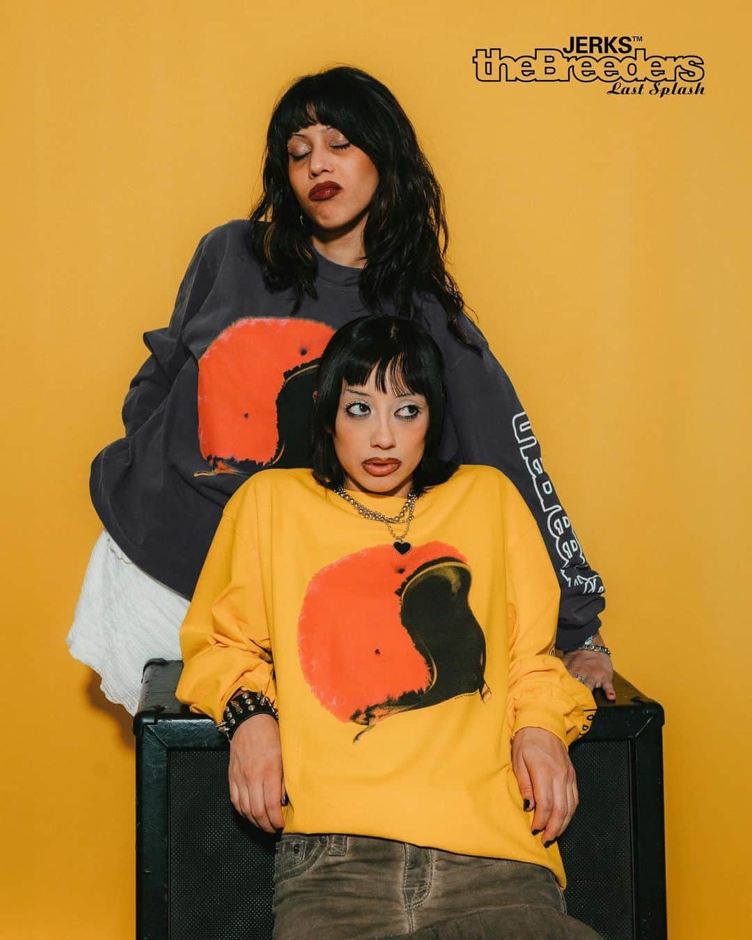 beams_harajuku_officialのインスタグラム：「The Jerks™ / Breeders Cannonball long sleeve features original artwork from the 1993 single release and is available in faded black and gold. Printed on premium 6.5oz long sleeves with the fit and feel of a 90s tee, we used a six screen print process to achieve the best possible finish ✨   Available online Saturday 18th 6pm GMT & in store @beams_harajuku  1F/2F, 3-24-7 Jingumae, Shibuya-ku, Tokyo  11:00 - 20:00  Styling & modelling: @amberzarate_ @j3llyb3b3  Photography: @voodoobb_」