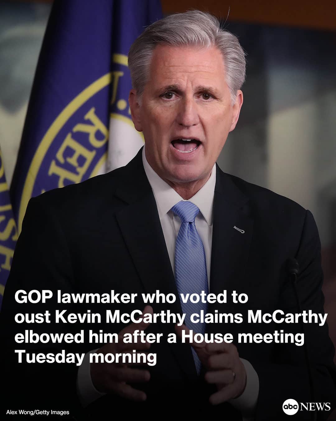 ABC Newsのインスタグラム：「JUST IN: Tennessee Rep. Tim Burchett, one of the eight Republican lawmakers who voted to oust Kevin McCarthy from the speakership last month, claims that McCarthy elbowed him in the back after a House GOP meeting on Tuesday morning.  The former speaker denied jabbing at his colleague.  Read more at link in bio.」