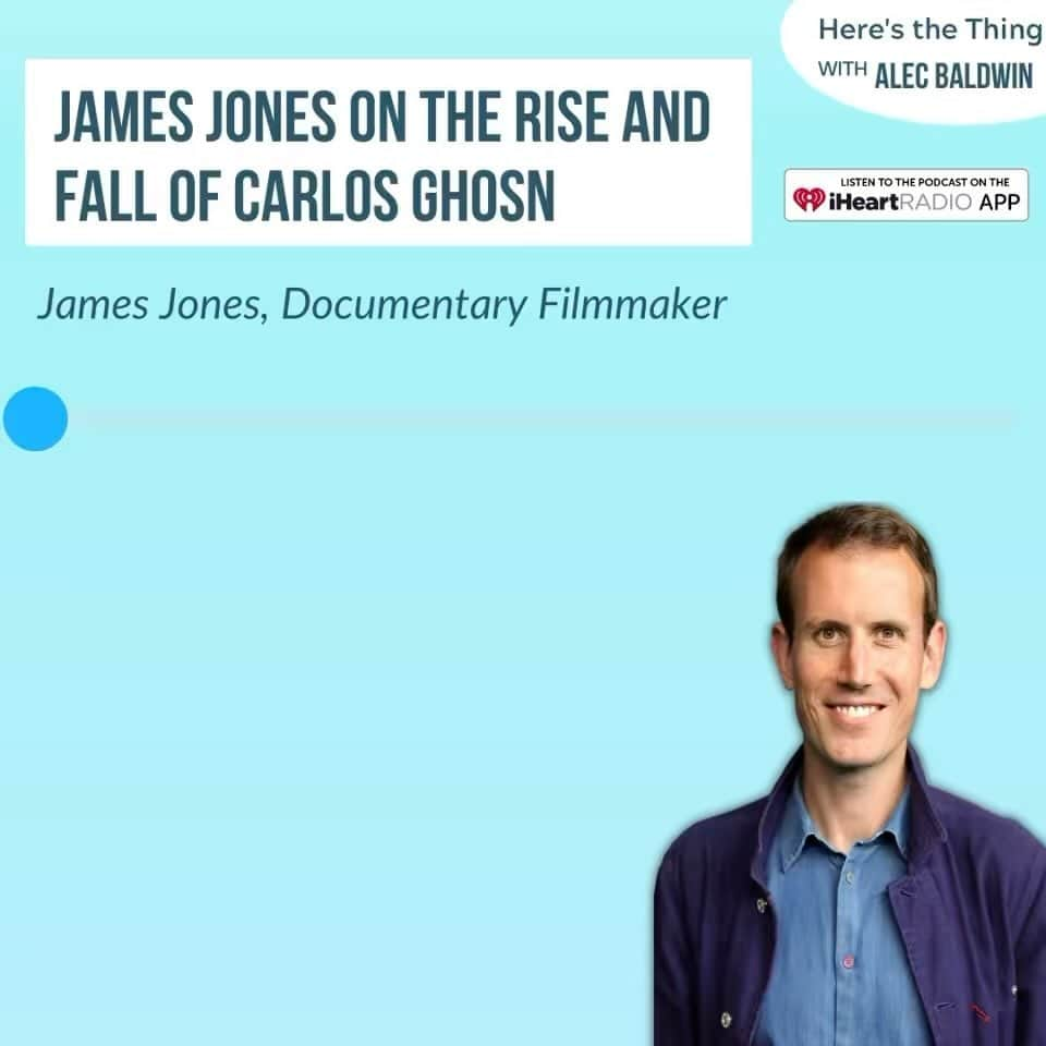 アレック・ボールドウィンのインスタグラム：「This week on Here’s The Thing, documentary filmmaker @jamesjonesfilm tells the unbelievable story of CEO-turned-fugitive Carlos Ghosn in “Wanted: The Escape of Carlos Ghosn.”  In 2018, the former auto executive of Nissan and Renault was arrested in Japan on charges of financial misconduct. He then escaped prosecution by being smuggled out of the country…in a box. Jones, director of the BAFTA-winning “Chernobyl: The Last Tapes,” explores questions surrounding CEO excess and a potential corporate takedown in this four-part Apple TV+ series.   We discuss getting Ghosn to be interviewed for the series, the people who suffered collateral damage and if Ghosn, now residing in Lebanon, will ever be held accountable. Listen now at the link in bio.」