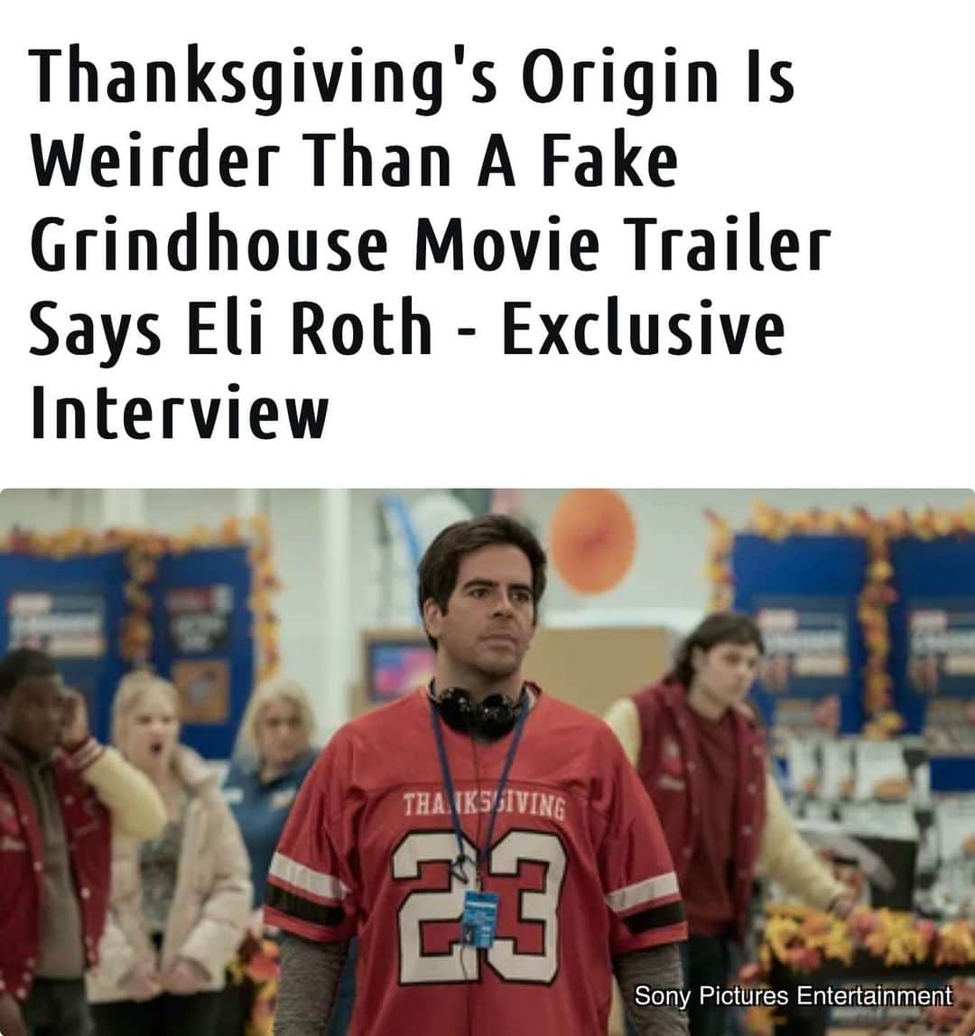 イーライ・ロスのインスタグラム：「It’s true. Looper article out now. @thanksgivingmovie shirt designed by @addisonraee」