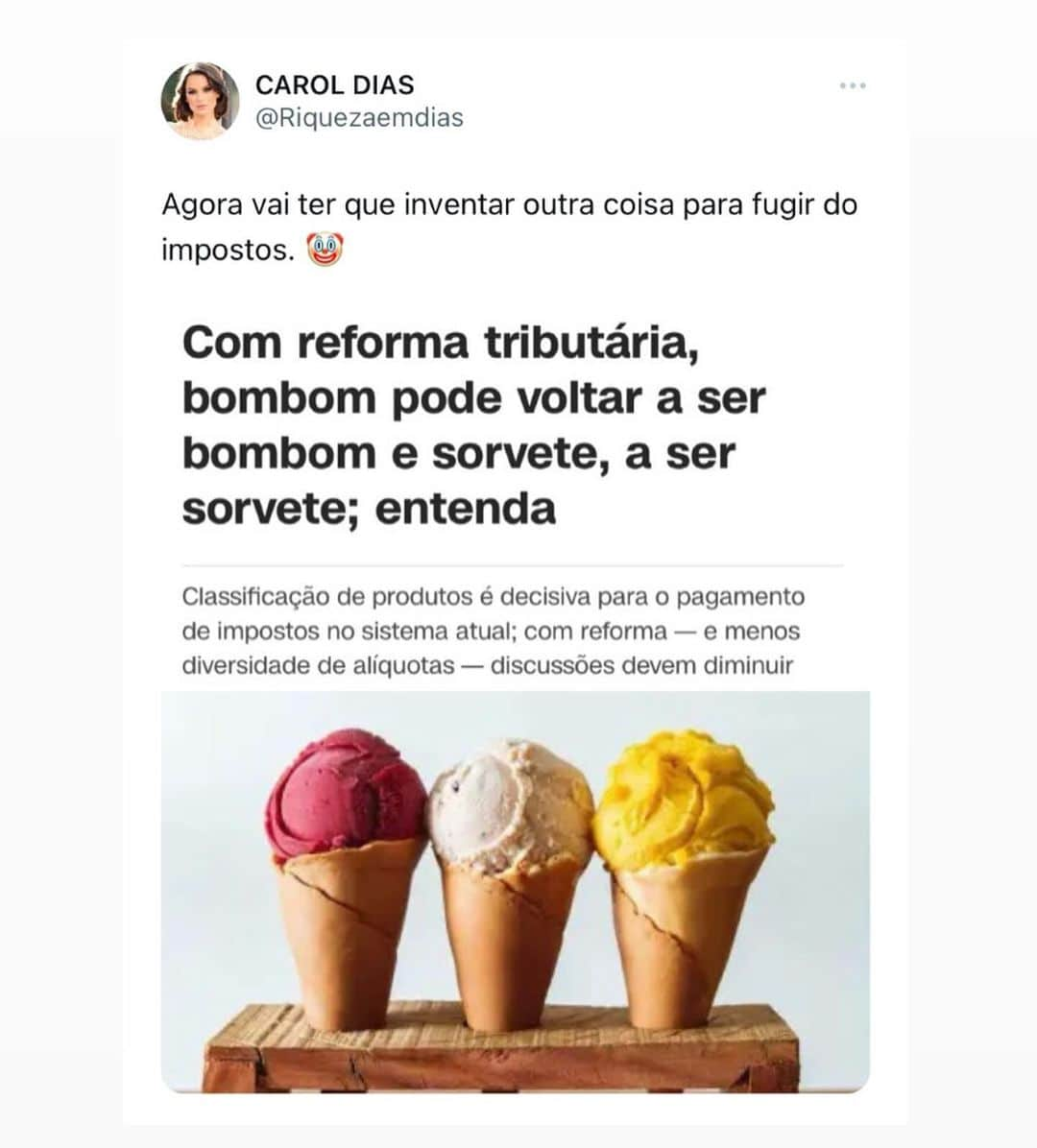 Carol Diasのインスタグラム：「E agora? Qual será a invenção para pagar menos imposto?  Essas mudanças realmente são boas?  Ou vamos pagar a conta?  Comente aqui sua opinião 👇🏼」