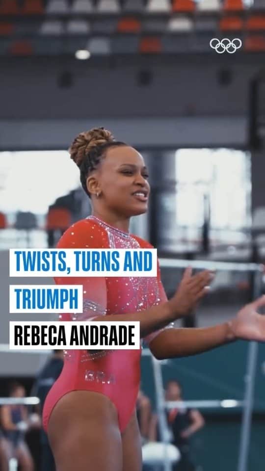 オリンピックのインスタグラム：「From humble beginnings to Olympic greatness, Rebeca Andrade's story is one of determination, resilience, and unwavering passion. 🥇  Watch it now! 😍」