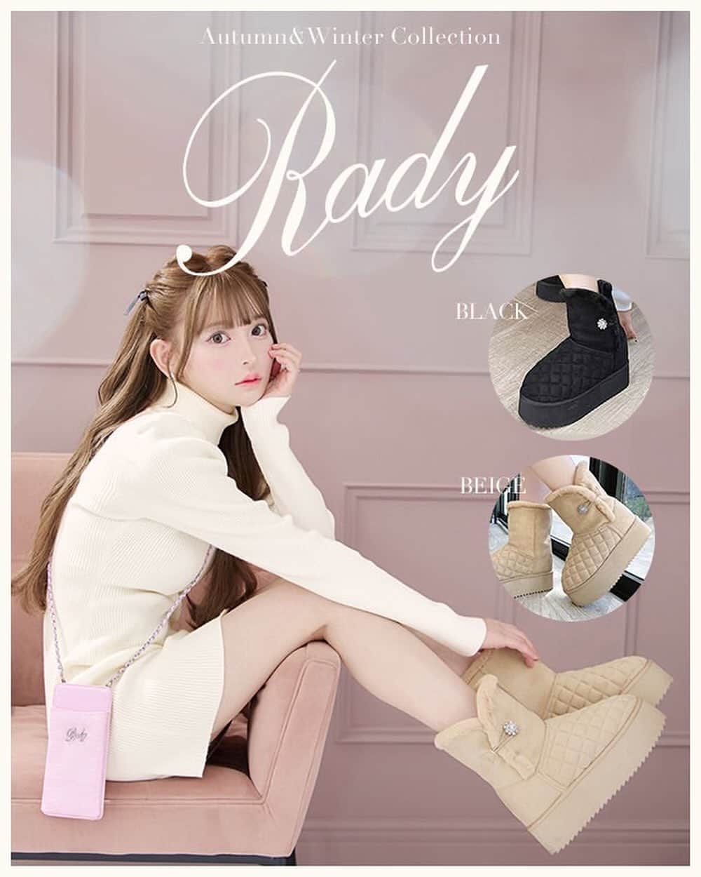 Radyのインスタグラム：「. 厚底5cm＋インヒール3.5cmで ムートン史上最強の美脚盛れ🥹🔥  暖かくて歩きやすくて 何にでも合わせられて!!🥹💞  大人気の予感なので ぜひぜひお早めにですっ🙏🏻💕💕  #Rady #レディ #武藤静香 #ムートン #ムートンブーツ #厚底ムートン」