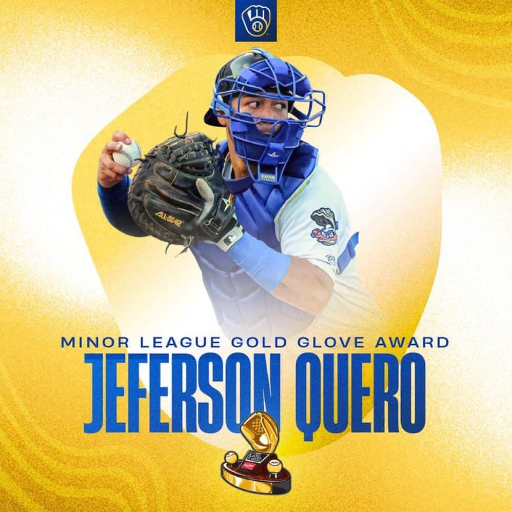 ミルウォーキー・ブルワーズのインスタグラム：「A master behind the dish.   Congrats to Jeferson Quero, Minor League Baseball’s Gold Glove catcher!」