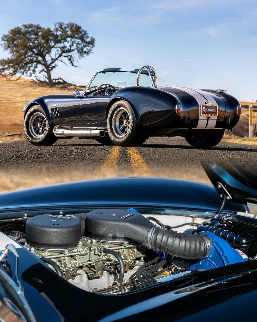 Classics Dailyさんのインスタグラム写真 - (Classics DailyInstagram)「Twin Paxton Supercharged ERA 427SC Roadster 5-Speed Live on @BringATrailer ! NO RESERVE!  _ @gtautolounge is pleased to present this stunning Twin-Paxton-Supercharged Shelby Cobra Replica being auctioned at NO RESERVE! This ERA 427SC roadster is a Cobra replica that was assembled in 2005 and was prepared by Cobra Automotive of Wallingford, Connecticut, for the 2022 Shelby American Automobile Club Sweepstakes. The 427ci Ford V8 has been stroked to 454ci and fitted with twin SN60J Paxton superchargers and is linked with a TKO-600 five-speed manual transmission and a rear differential with 3.54:1 gears. The car is finished in metallic blue with white racing stripes over black upholstery and features a hood scoop, a roll hoop, a Moto-Lita steering wheel, Stewart-Warner instrumentation, four-point harnesses, 15″ Halibrand-style wheels, four-wheel disc brakes, and Spax adjustable coilovers in addition to equal-length exhaust headers, side pipes, Edelbrock aluminum cylinder heads, and Holley four-barrel carburetors. This Twin-Supercharged ERA Cobra is being offered at NO RESERVE on dealer consignment with a clean California title.   #ShelbyCobra #supercharged #replica #cobra #427 #stroked454 #americanmuscle #musclecar #classicmuscle」11月15日 6時01分 - classicsdaily