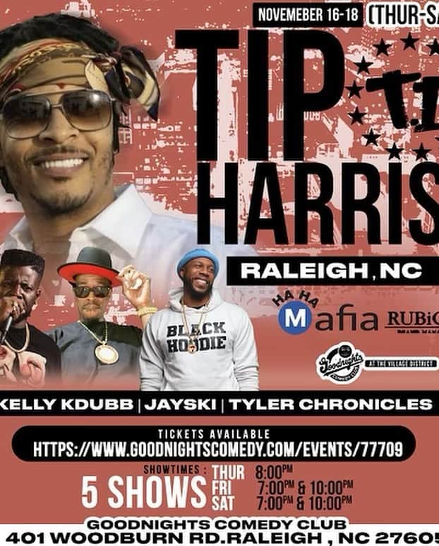 T.I.さんのインスタグラム写真 - (T.I.Instagram)「In 2days we goin UP in Raleigh,NC!!!!!But 1st!!!!! Gotta S/O to Red Grant, Mark Curry, & errrbody in the DMV that came to Bethesda Theater to Kick sh*t & laugh with me and the MOB!!!! @TheHaHaMafia   Now Raleigh it’s y’all turn!!!! Thursday, Friday,& Saturday we piped defuq 🆙 at @goodnightscomedy Get ya tix NOW !!!!! YKWTFGO🫡👑🍾😂」11月15日 7時39分 - tip