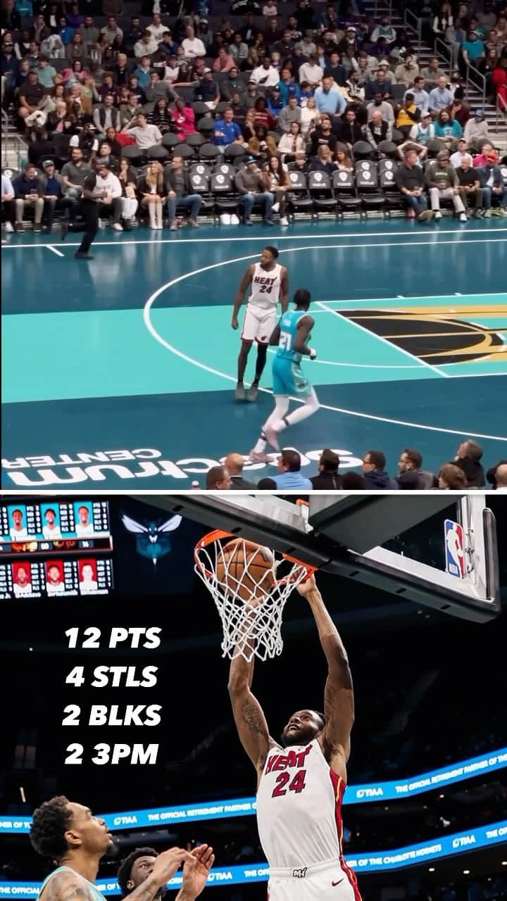 Miami HEATのインスタグラム：「Charlotte got to know Haywood Highsmith real quick in the first half 🔒」