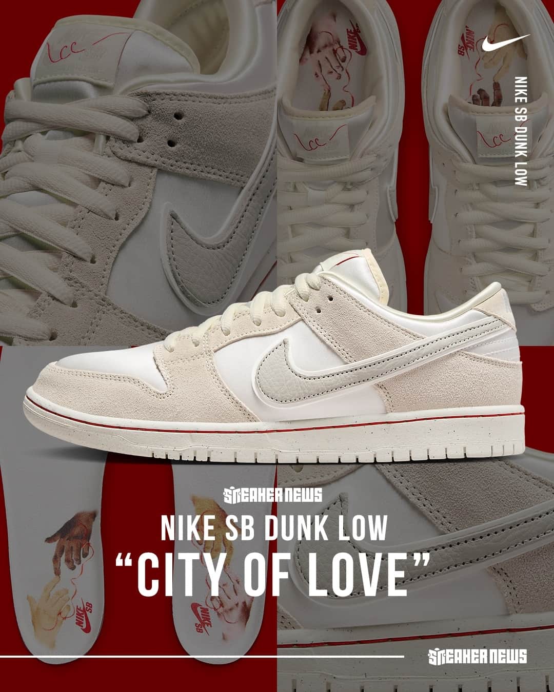 Sneaker Newsのインスタグラム：「OFFICIAL IMAGES of the Nike SB Dunk Low "City Of Love" for Valentine's Day 2024. Tap the link in our bio for a closer look.」