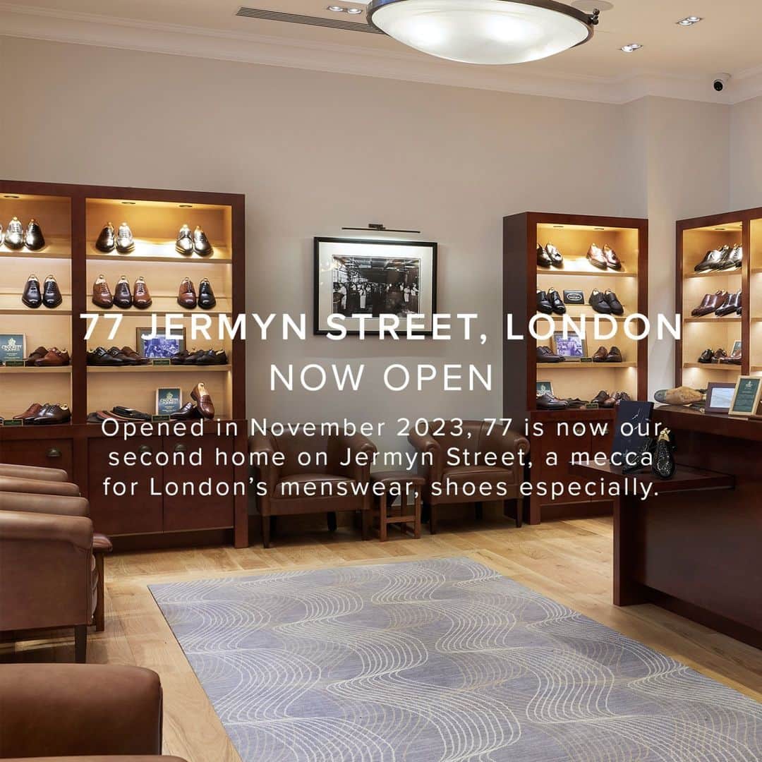 クロケット&ジョーンズのインスタグラム：「77 JERMYN STREET - NOW OPEN.  . Opened in November 2023, 77 is now our second home on Jermyn Street (Jermyn Street being a mecca for London’s menswear, shoes especially). . #crockettandjones #madetobeworn #jermynstreet #newstore」