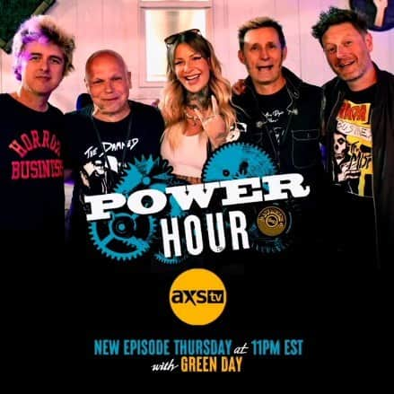 Green Dayのインスタグラム：「Calling all saviors, American idiots, and basket cases! This week, @greenday joins us on an all-new episode of @powerhourshow and you don't want to miss it! Tune into @axstv tomorrow night at 11PM EST/8PM PST for the full interview!  #powerhour #thepowerhour #mattpinfield #caitybabs #joshbernstein #axs #axstv #dwp #dannywimmerpresents #welcometorockville #sonictemple #inkcarceration #louderthanlife #aftershock #bourbonandbeyond #musicfestival #fyp #foryou #music #rock #punk #artist #song #band #musician #greenday #billiejoearmstrong #trecool #mikedirnt」